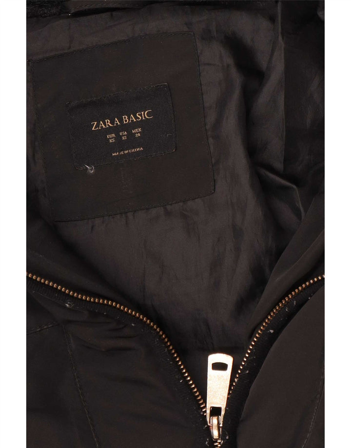 Zara Dame Hætte Polstret Frakke UK 6 XS Sort