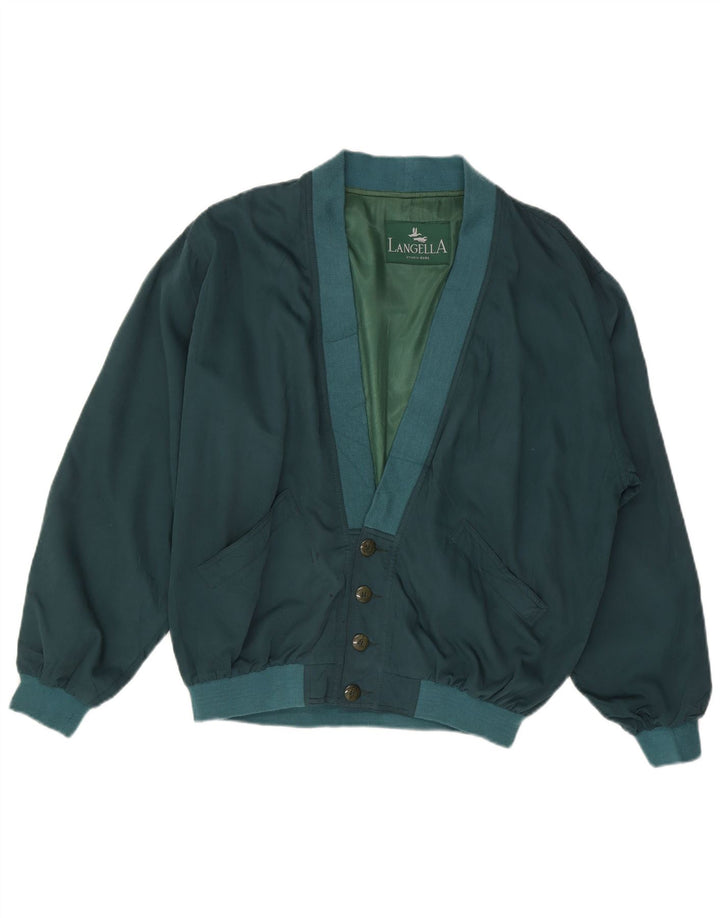 LANGELLA Mens Bomber Jacket UK 40 Large Green Cotton