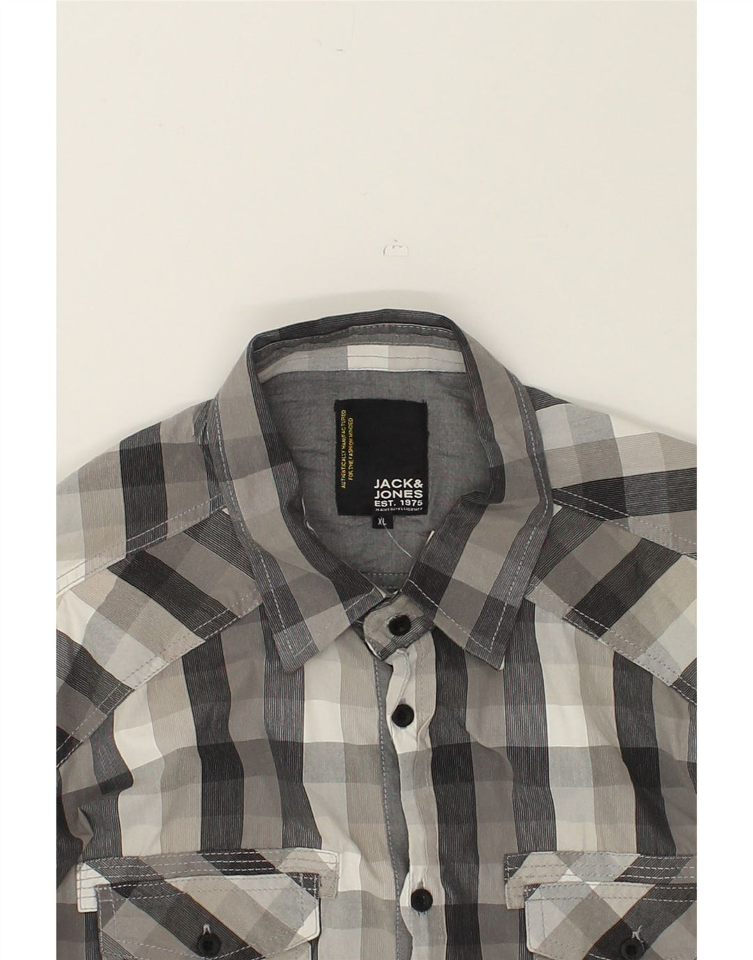 JACK & JONES Mens Graphic Slim Shirt XL Grey Check Cotton | Vintage Jack & Jones | Thrift | Second-Hand Jack & Jones | Used Clothing | Messina Hembry 
