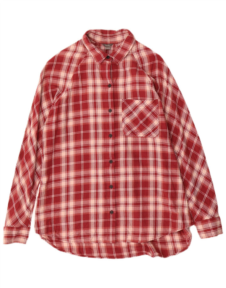 EDDIE BAUER Dame Loose Fit Longline Flannel Shirt UK 14 Medium Red Check