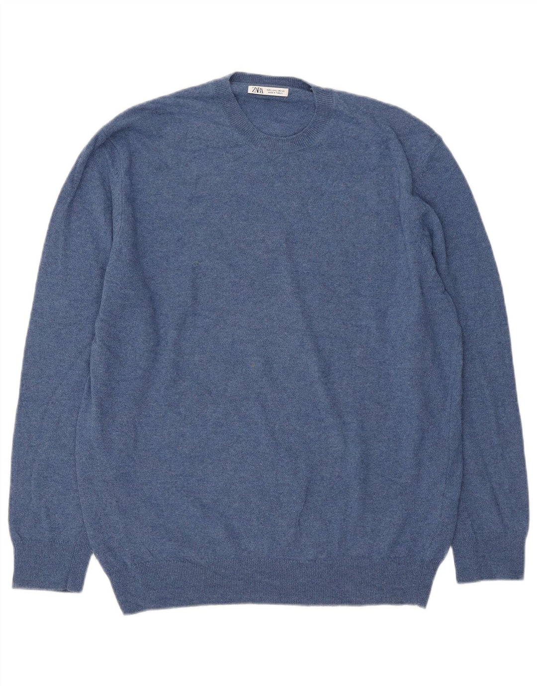 Zara Herre Crew Neck Jumper Sweater Stor Blå Polyamid
