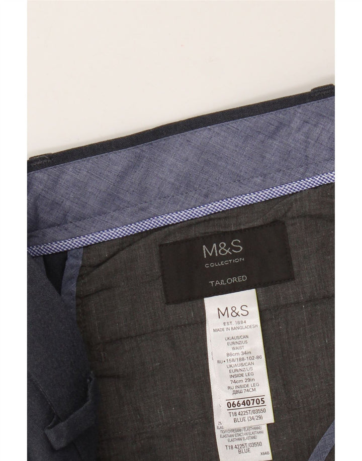 Marks & Spencer Herre Skræddersyede Lige Casual Bukser W34 L29 Blå