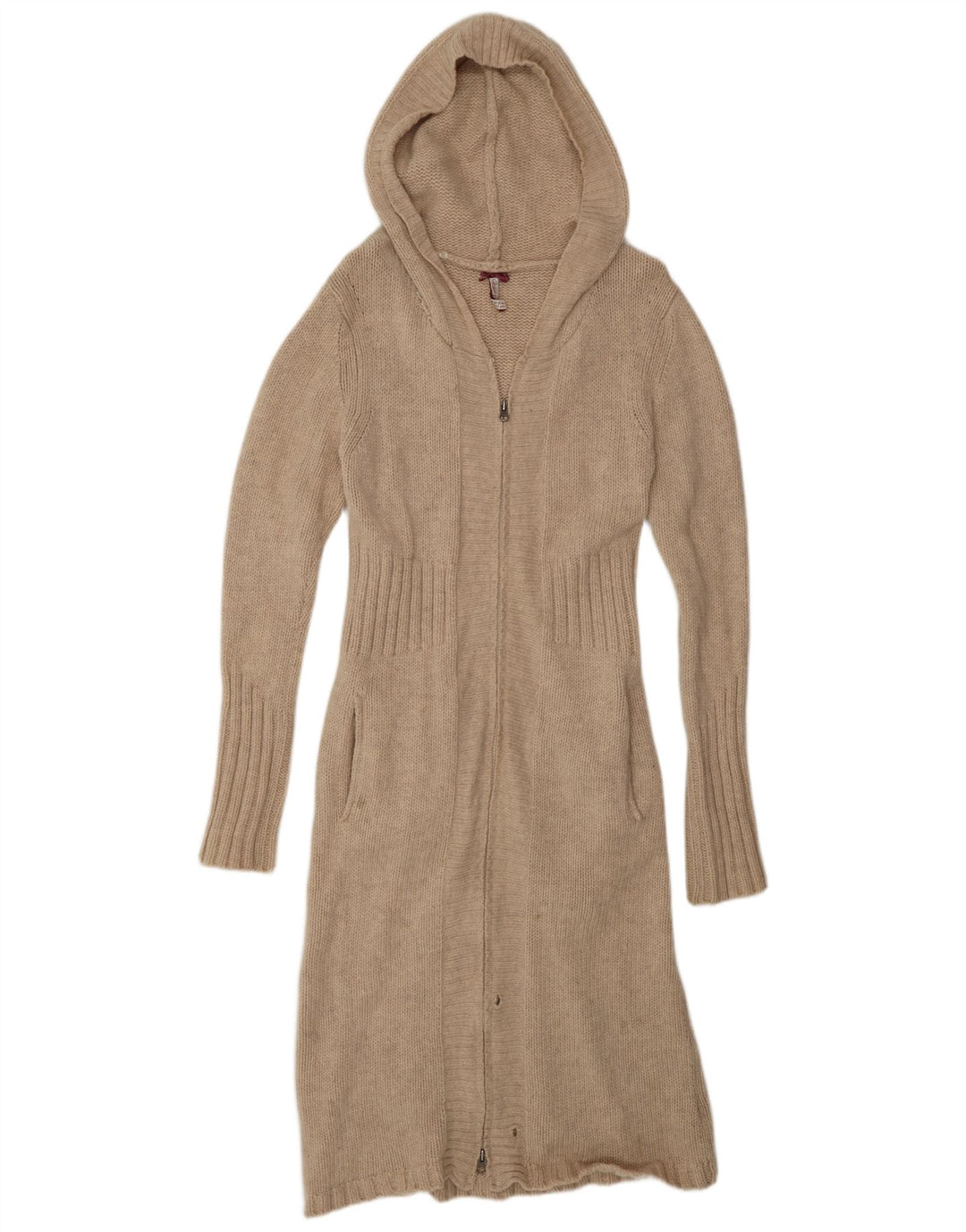 White Stuff Womens Longline Hooded Cardigan Sweater UK 12 Medium Beige