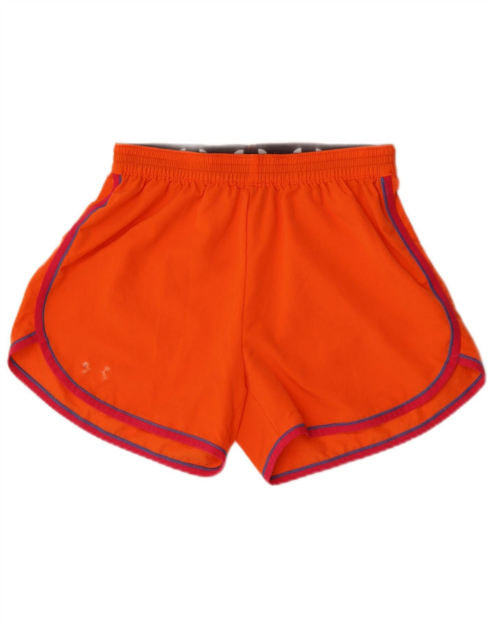 Under Armour Dame Sports Shorts UK 8 Small Orange Stribet Polyester
