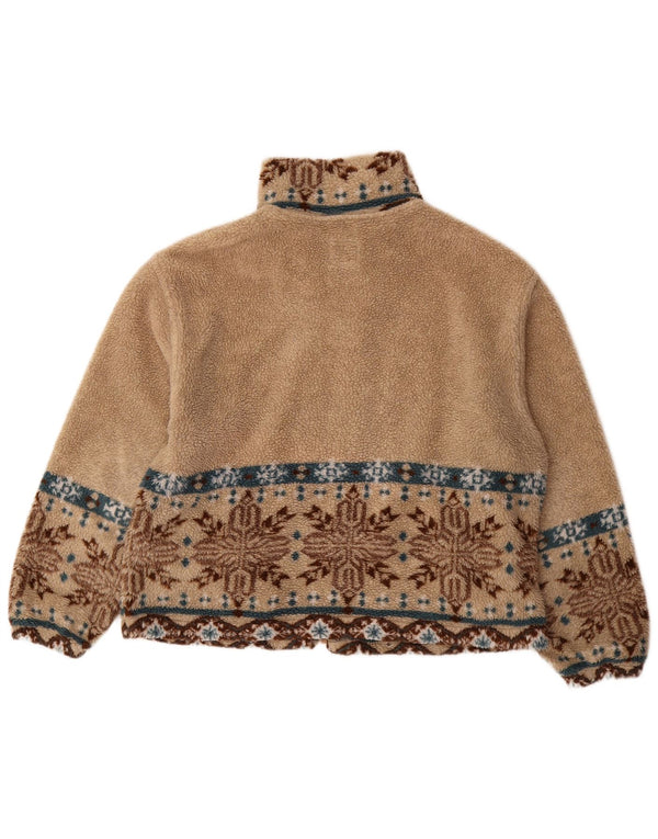 GOLD COAST Womens Fleece Jacket UK 14 Medium Beige Fair Isle Polyester