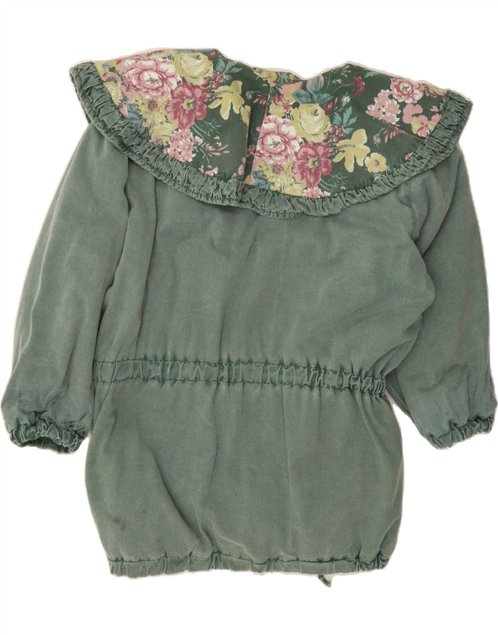 FOREIGNER Womens Oversized Overcoat UK 12 Medium Green Floral Cotton Vintage Foreigner and Second-Hand Foreigner from Messina Hembry 