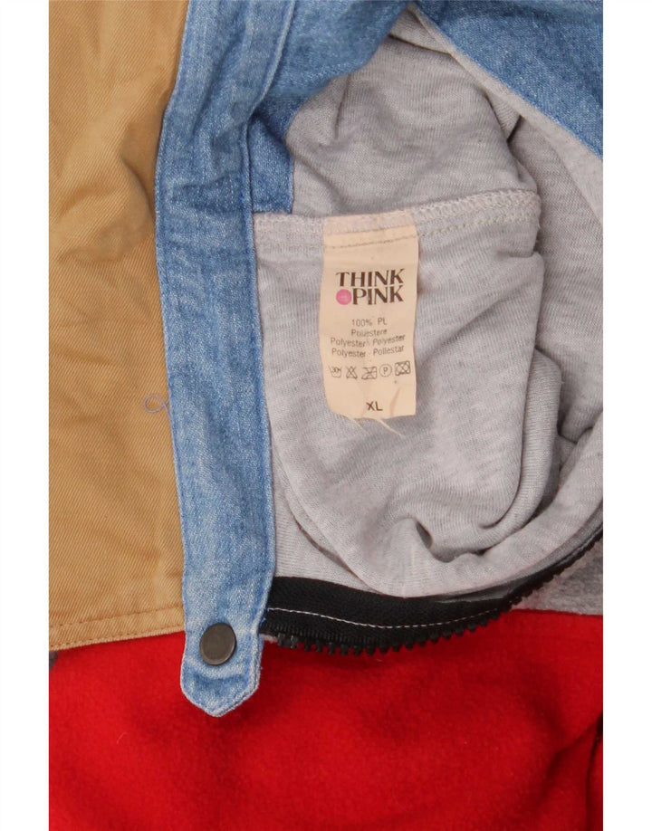 Tænk Pink Herre Polo Neck Fleece Jumper XL Rød Colourblock Polyester