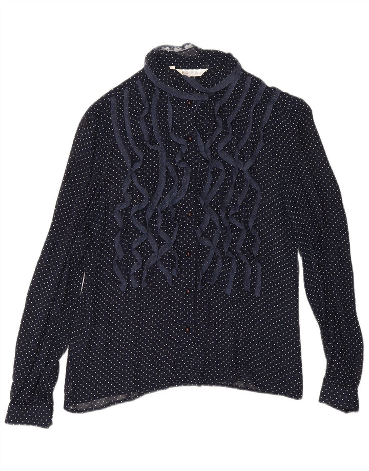 Vintage dameskjorte bluse IT 46 Stor marineblå plettet viskose