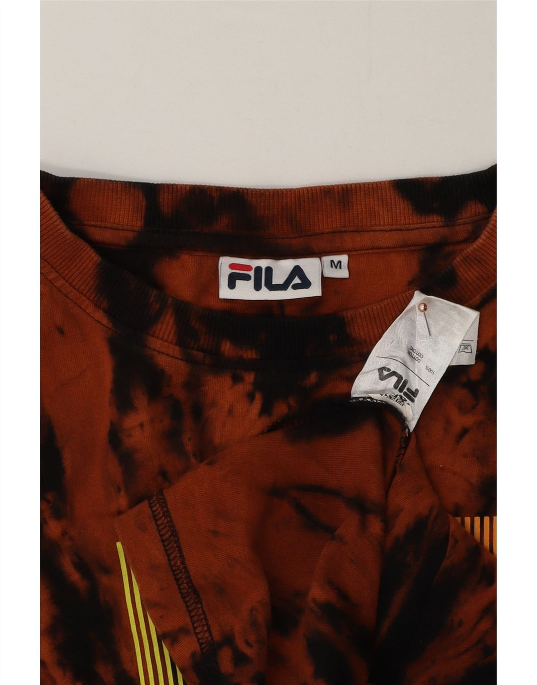 Fila Herre grafisk T-shirt Top Medium Orange Tie Dye Bomuld