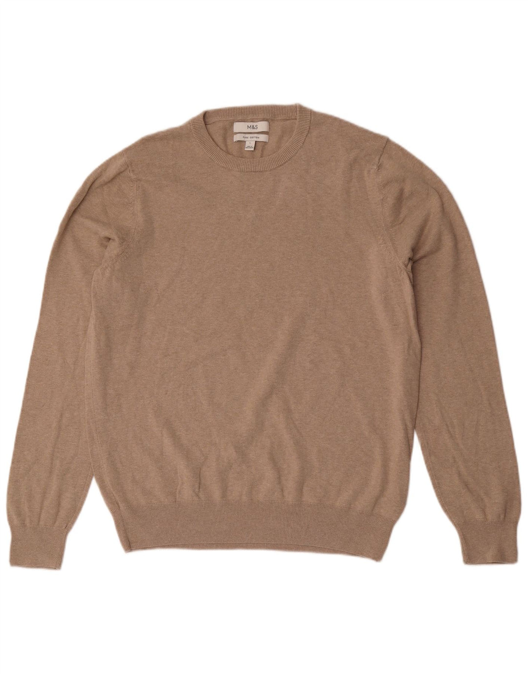 Marks & Spencer Herre sweater med rund hals, stor beige bomuld