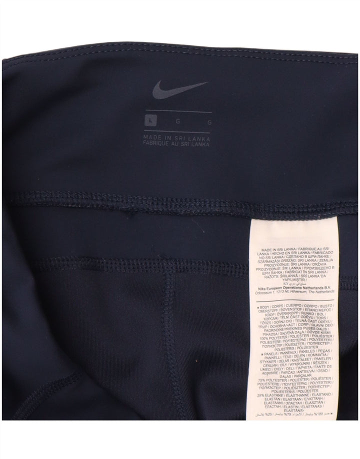 Nike Dame Leggings UK 14 Large Navy Blue Colourblock Polyester