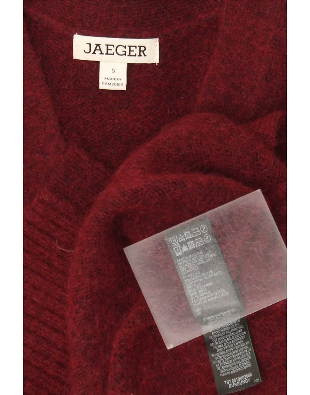 Jaeger Dame Cardigan Sweater UK 10 Small Bourgogne Polyamid