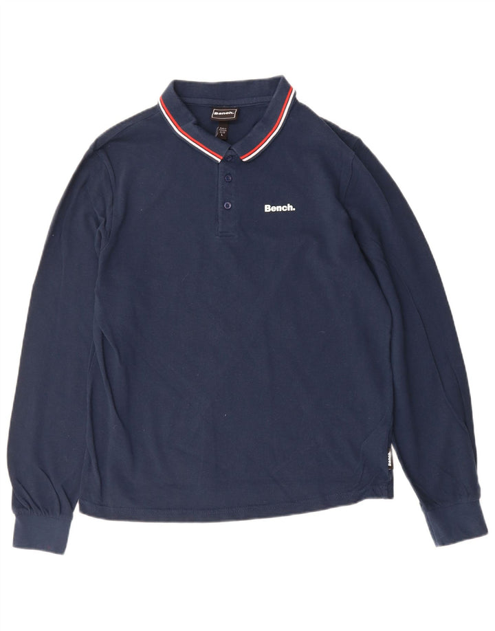 BENCH Mens Long Sleeve Polo Shirt Large Navy Blue Cotton