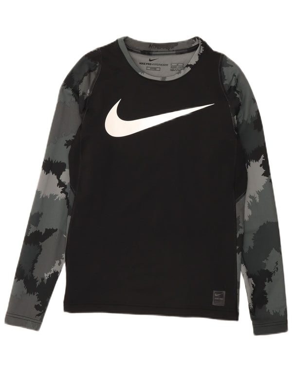 Nike Boys Fitted Grafisk Top Langærmet 13-14 år XL Sort Camouflage