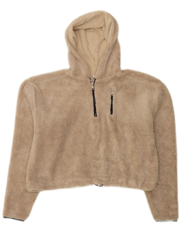 Topshop Dame Oversized Hooded Zip Neck Fleece Jumper UK 8 Small Beige