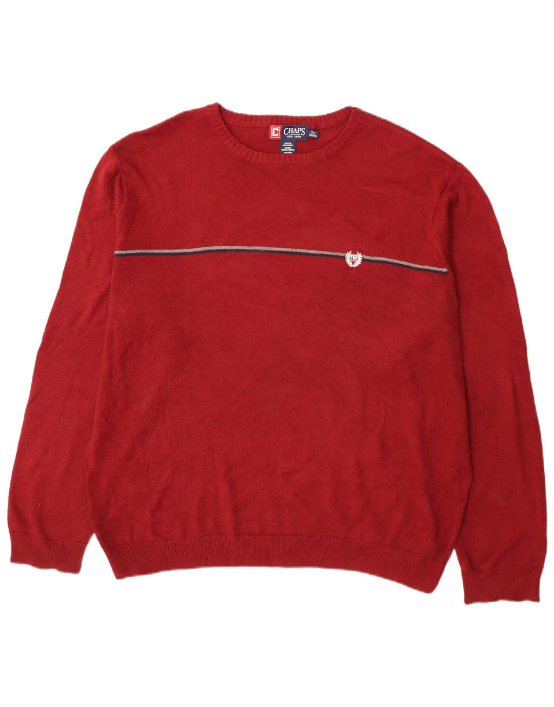 Chaps Herre Crew Neck Jumper Sweater XL rødstribet bomuld