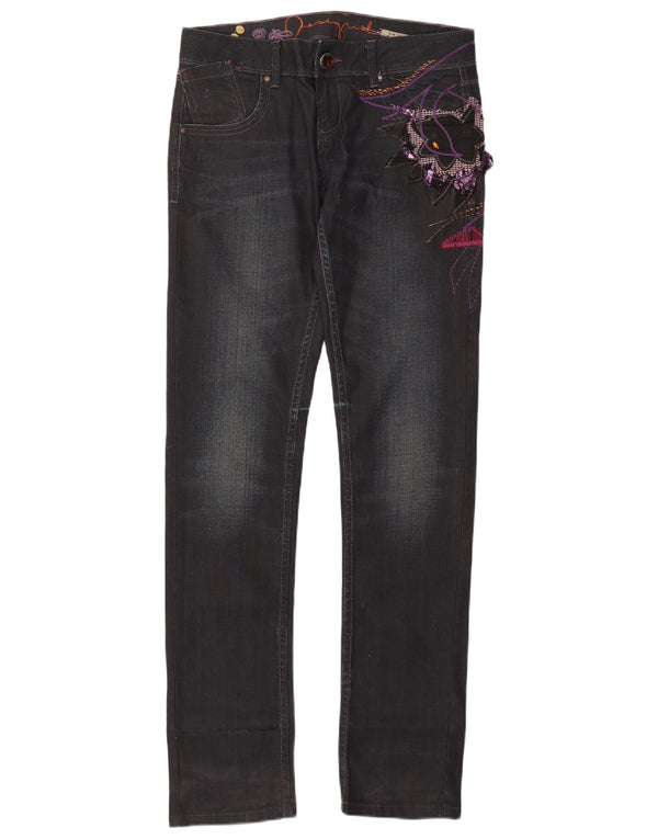 Desigual Dame Grafiske Slim Jeans EU 40 Medium W32 L35 Sort Bomuld