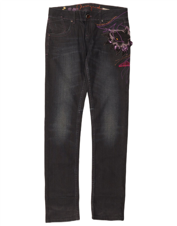 Desigual Dame Grafiske Slim Jeans EU 40 Medium W32 L35 Sort Bomuld