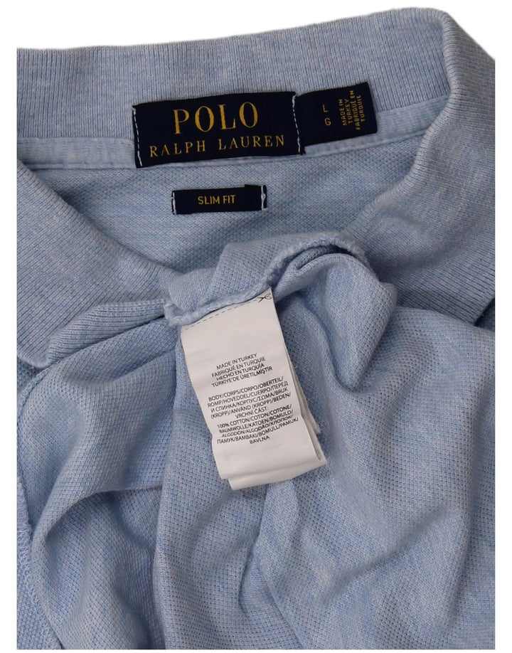 POLO RALPH LAUREN Herre Slim Fit Polo Shirt Large Blue Flecked Bomuld