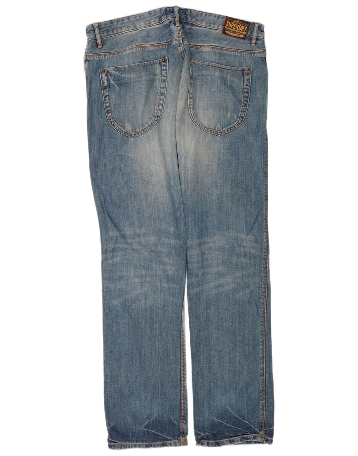 Superdry Men Distressed Straight Jeans W34 L32 Blå Bomuld