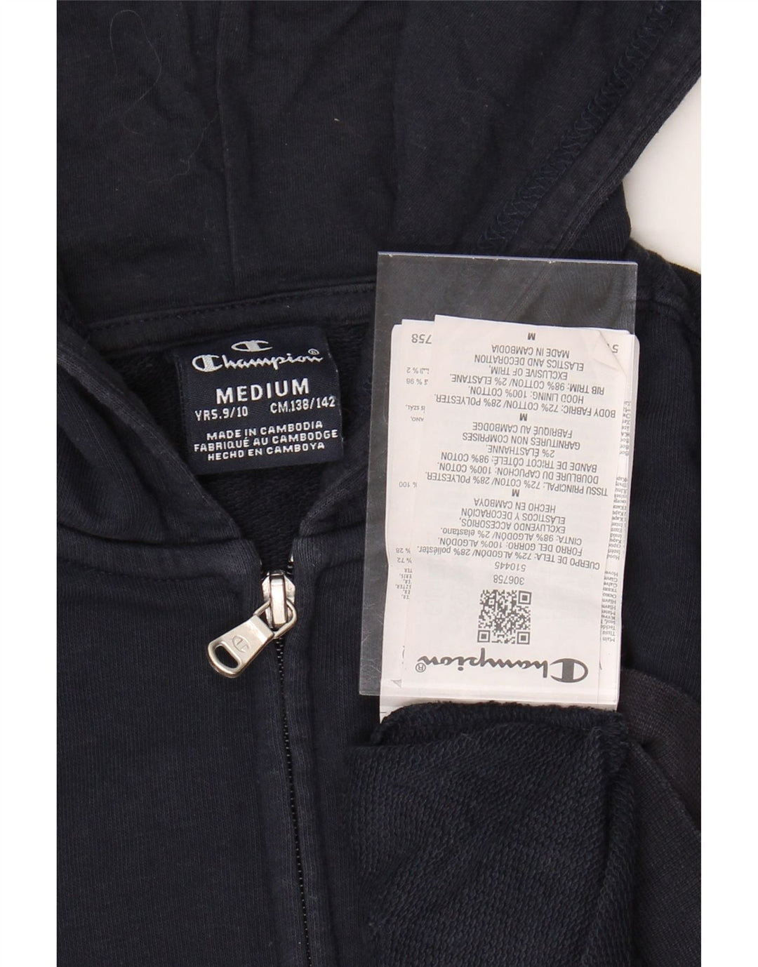 CHAMPION Drenge grafisk hættetrøje med lynlås 9-10 år Medium Marineblå