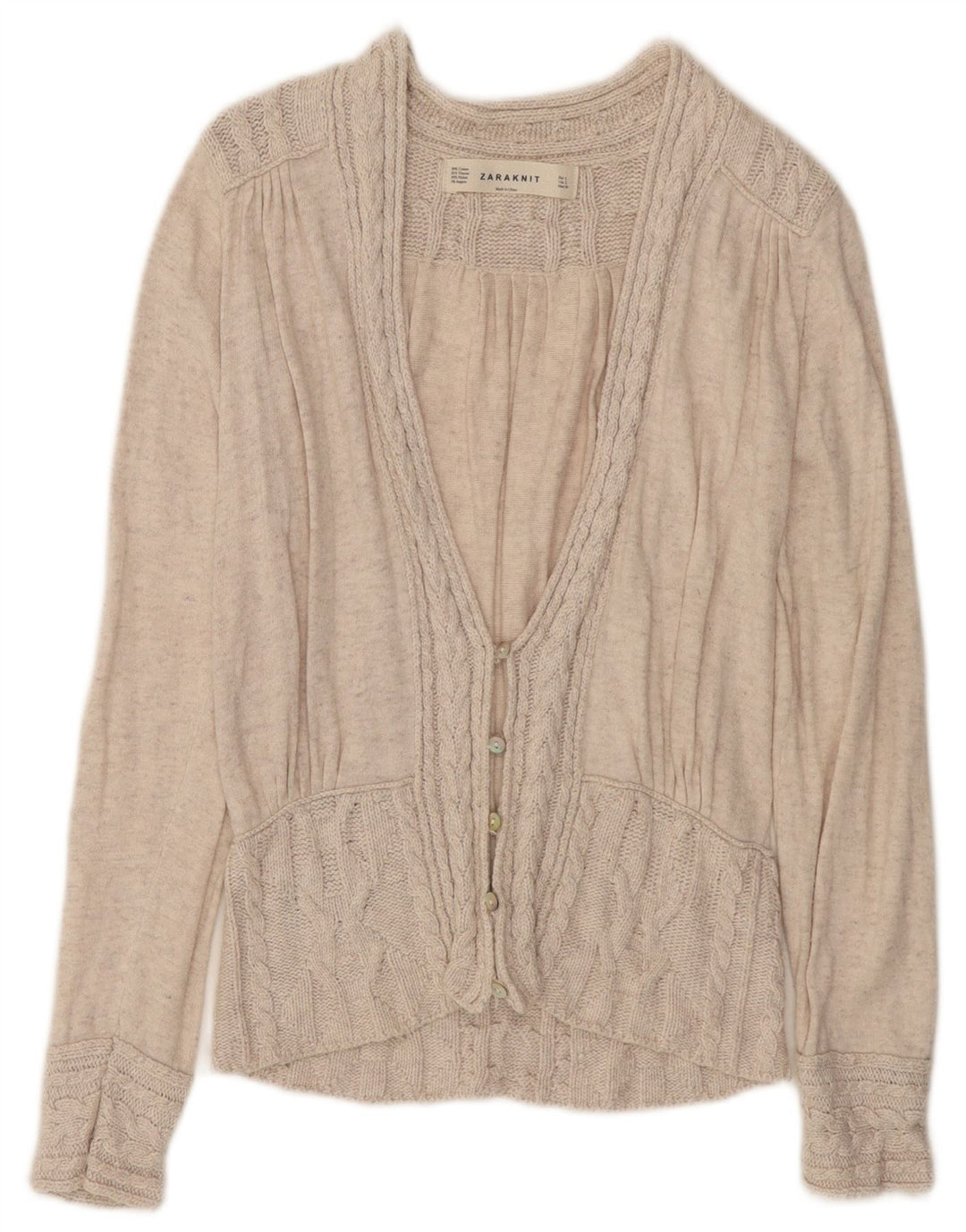 ZARA Cardigan sweater til kvinder UK 14 Stor beige bomuld