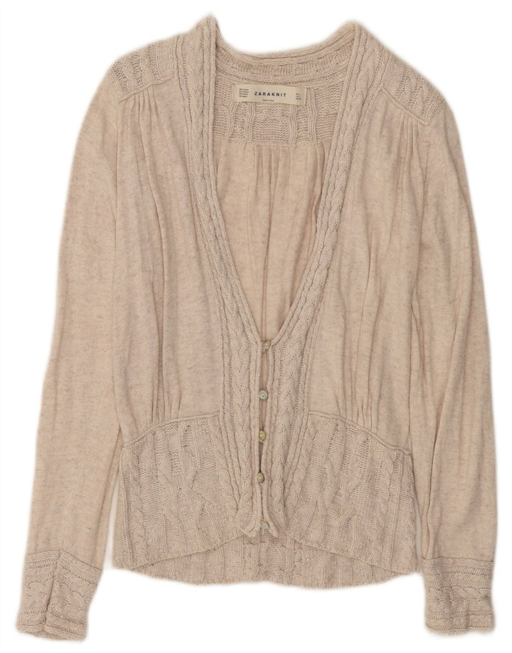 ZARA Cardigan sweater til kvinder UK 14 Stor beige bomuld