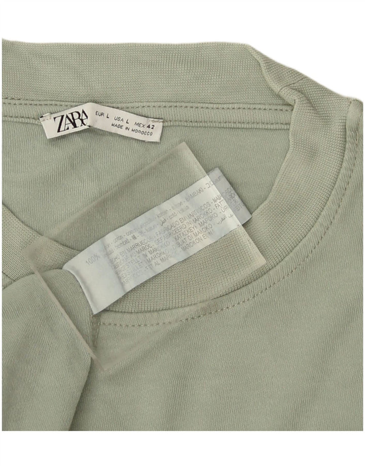 Zara Herre T-Shirt Top Stor Grøn Bomuld