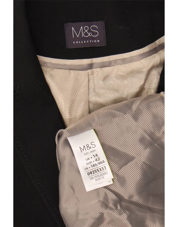 MARKS & SPENCER Womens 1 Button Blazer Jacket UK 14 Medium  Black Classic Vintage Marks & Spencer and Second-Hand Marks & Spencer from Messina Hembry 