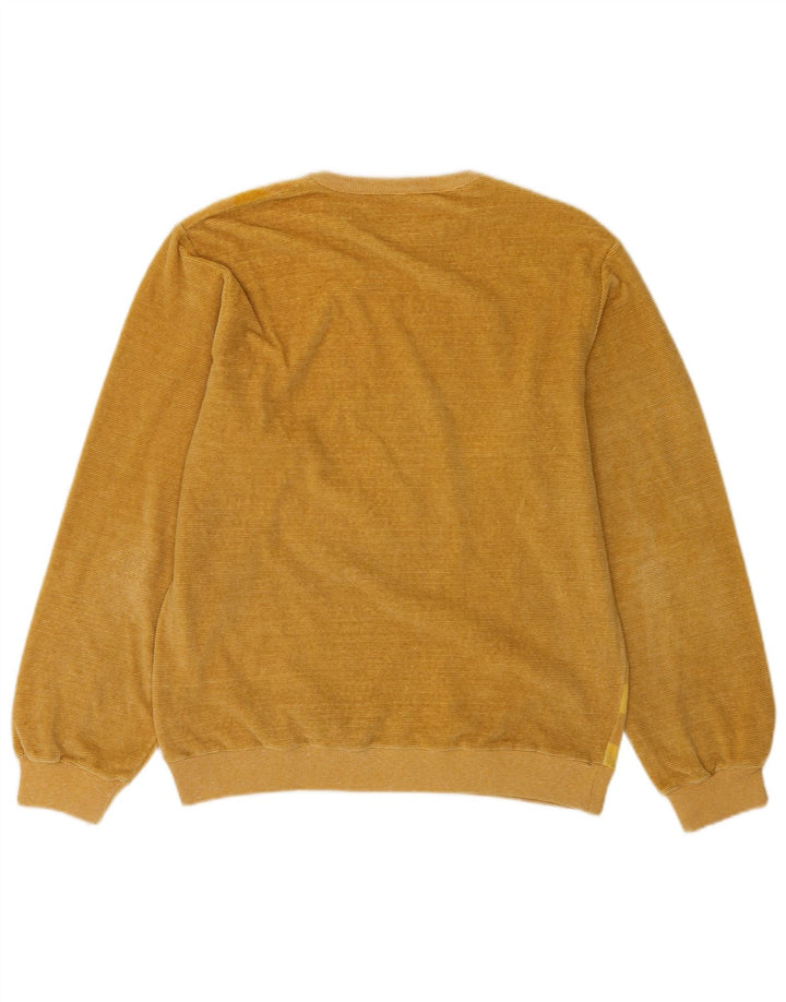 Vintage herre sweater med rund hals, medium brun stribet bomuld