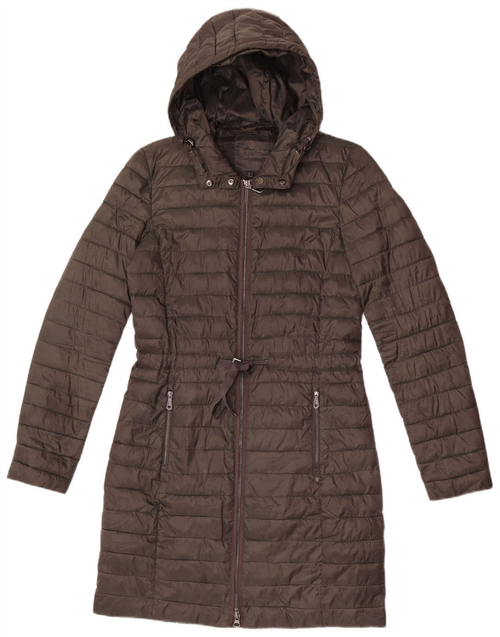 Massimo Dutti Dame Hætte Polstret Frakke UK 10 Small Khaki Polyester