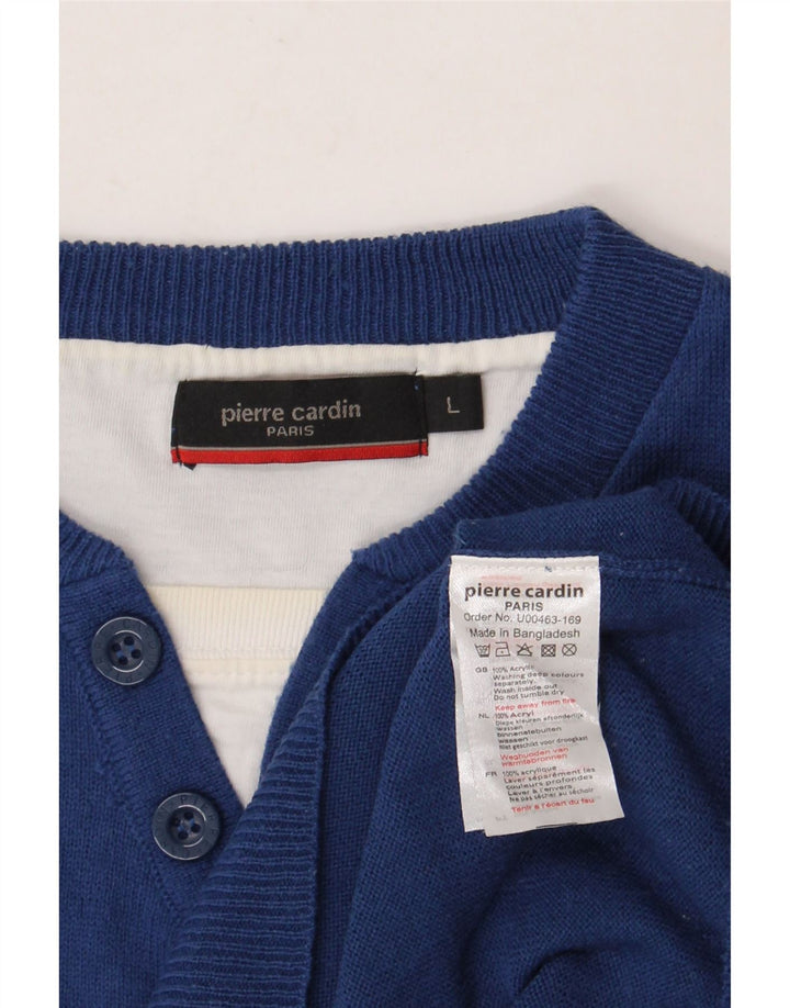 Pierre Cardin Herre Button Neck Jumper Sweater Stor Blå Akryl