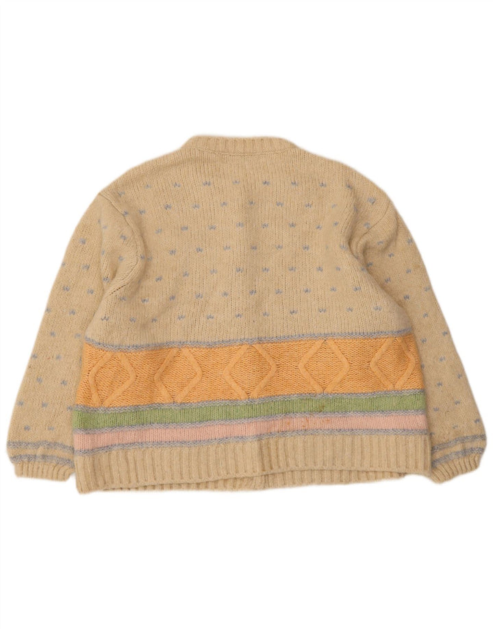 Zara Dame Oversized Cardigan Sweater UK 14 Medium Beige Geometrisk Akryl
