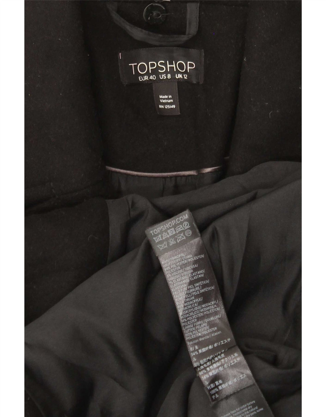 Topshop Dame Overfrakke UK 12 Medium Sort Polyester