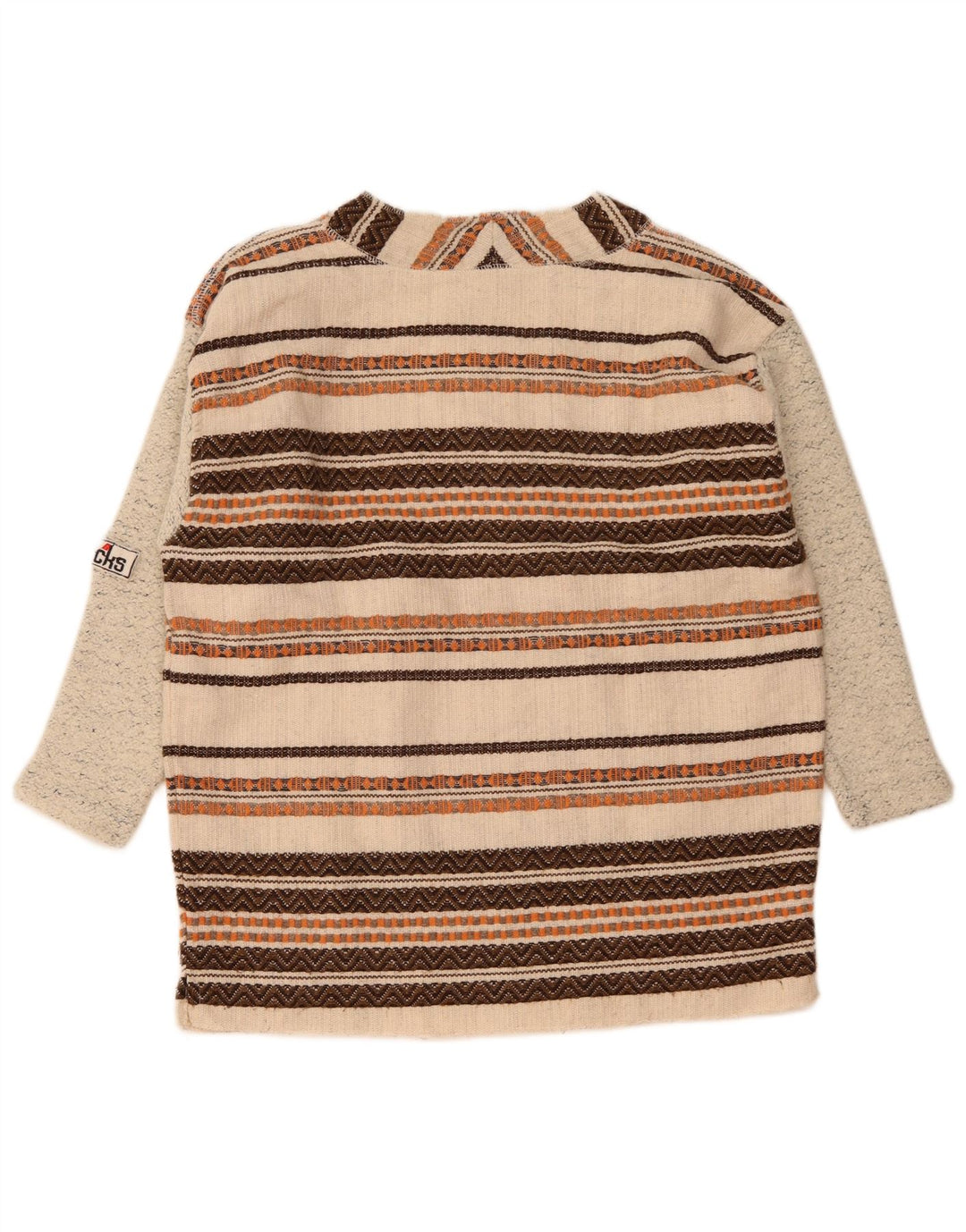 Vintage Herre 3/4 ærmer Button Neck Jumper Sweater Medium Beige stribet
