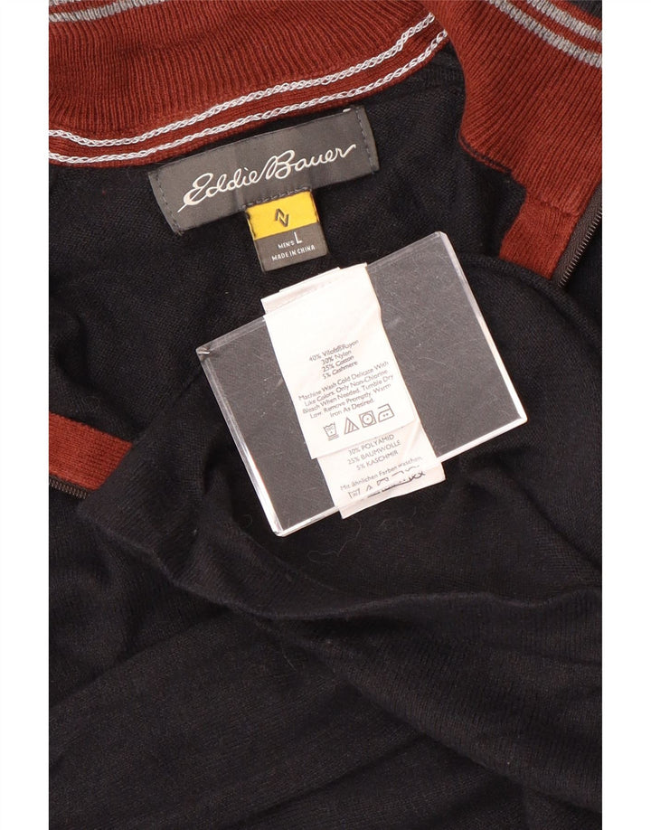 Eddie Bauer Herre Zip Neck Jumper Sweater Stor Sort Rayon