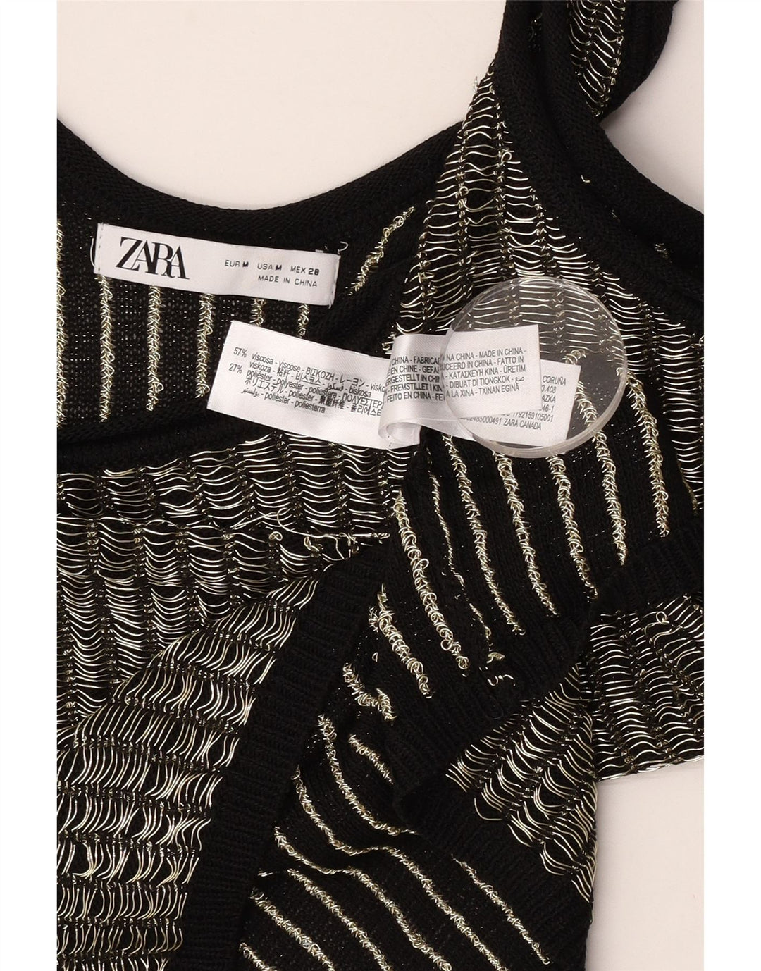Zara Womens Crop Vest Top UK 12 Medium Sort Stribet Viscose
