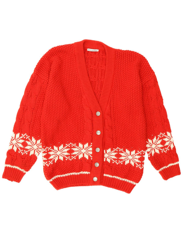 Vintage Kvinder Snowflake Cardigan Sweater UK 14 Large Red Fair Isle Retro
