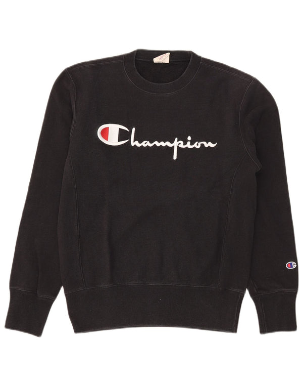 Champion Herre Reverse Weave Grafisk Sweatshirt Jumper Medium Sort Bomuld