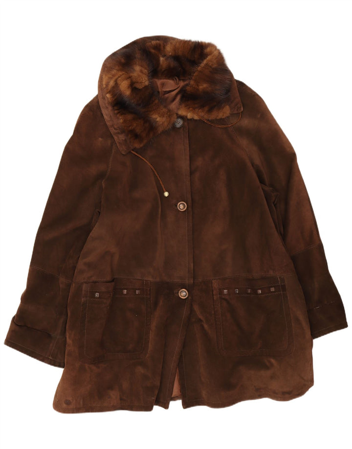 Vintage oversized ruskindsfrakke til kvinder IT 46 Stort brunt læder