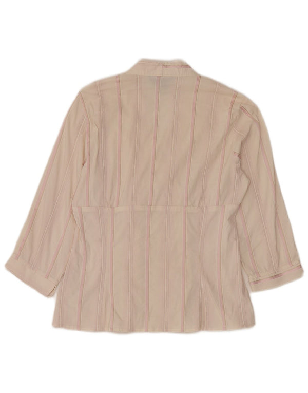 Zara skjortebluse med 3/4 ærmer til kvinder UK 10 Lille hvid stribet bomuld