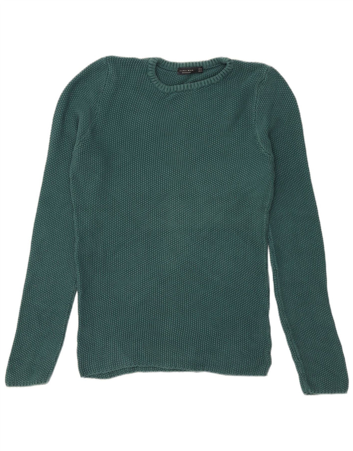 Zara Herre sweater med rund hals, mellemgrøn