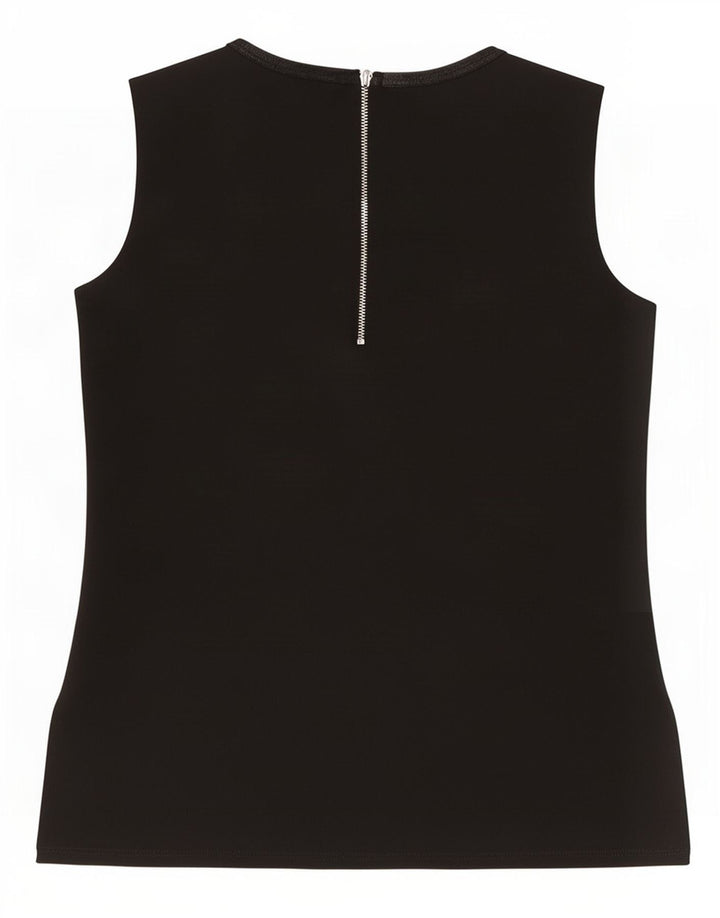 Zara Dame grafisk ærmeløs bluse Top UK 10 Lille sort polyester