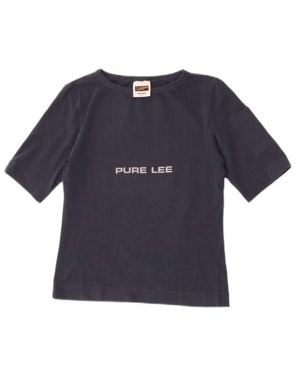 Lee Womens Crop Grafisk T-Shirt Top UK 14 Large Navy Blue