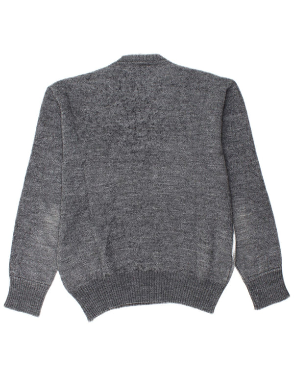 Vintage Herre V-hals sweater IT 48 Medium Grey Argyle/Diamond Wool