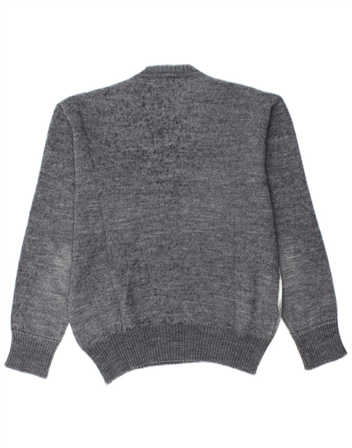Vintage Herre V-hals sweater IT 48 Medium Grey Argyle/Diamond Wool