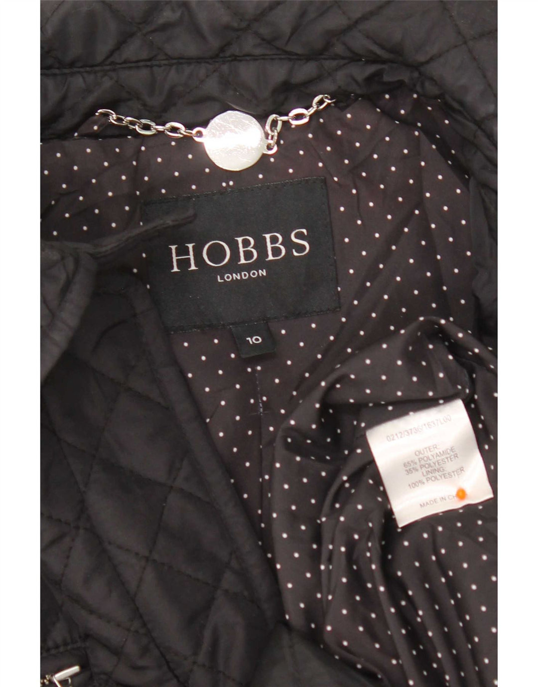 Hobbs Dame Quiltet Windbreaker Coat UK 10 Small Black Nylon