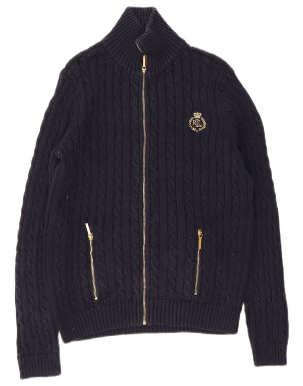 Ralph Lauren Dame Cardigan Sweater med fuld lynlås UK 10 Lille marineblå bomuld