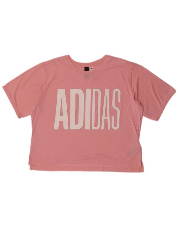 Adidas Womens Crop Graphic T-Shirt Top UK 16/18 Large Pink Polyester