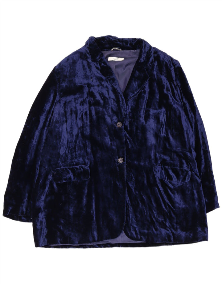 Marina Rinaldi Dame Basic 2 Button Velvet Blazer Jacket Størrelse 31 XL Blå